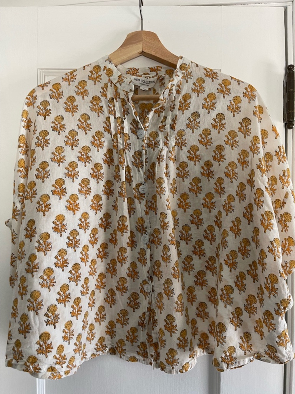 Emerson Fry India Collection White Blouse with Mustard Floral Print - OS